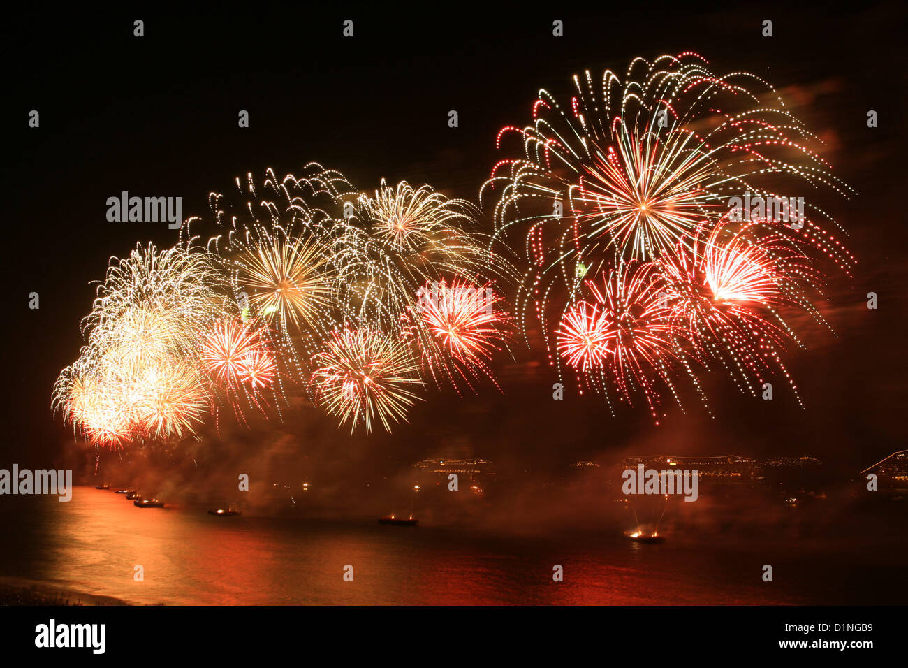 New Year's fireworks at Copacabana Beach, January 1, 2013. Rio de ...