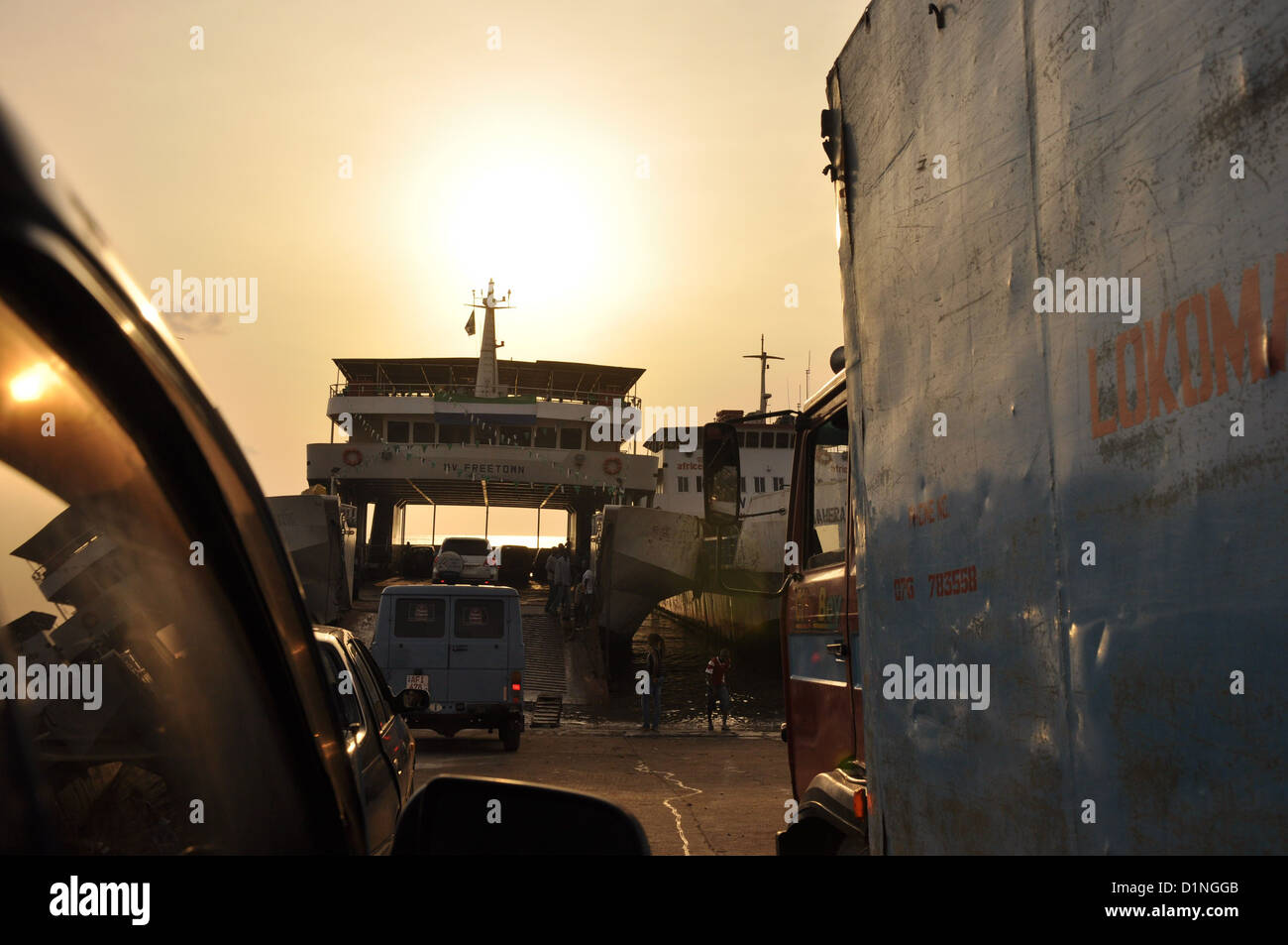 Early morning ferry, Freetown to Lungi, Sierra Leone. Stock Photo