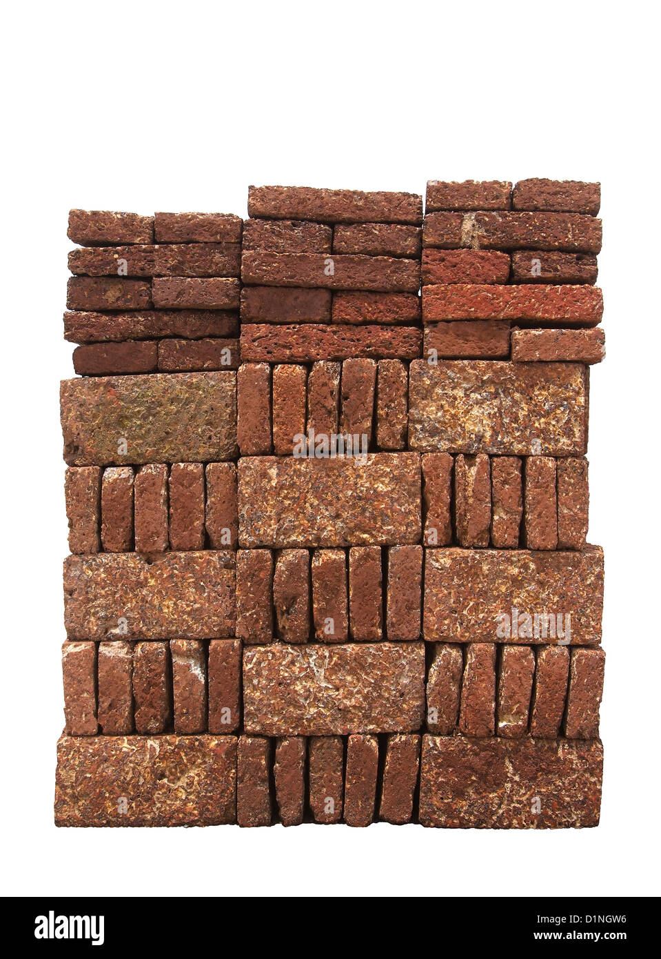 Red-brown Laterite bricks isolated on white background. Stock Photo