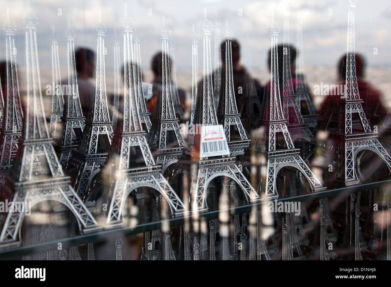 Eiffel Tower souvenirs and reflection in Paris, France Stock Photo