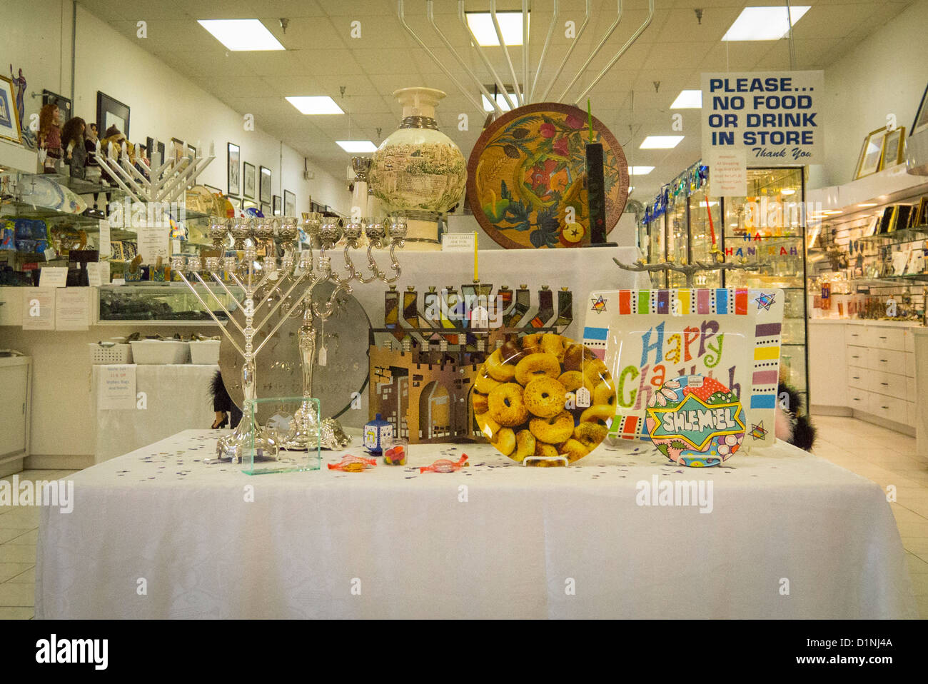 USA Florida Boca Raton Festival Flea Market Mall Traditions Judaica Jewish goods store shop display menorah hanukkiya etc Stock Photo