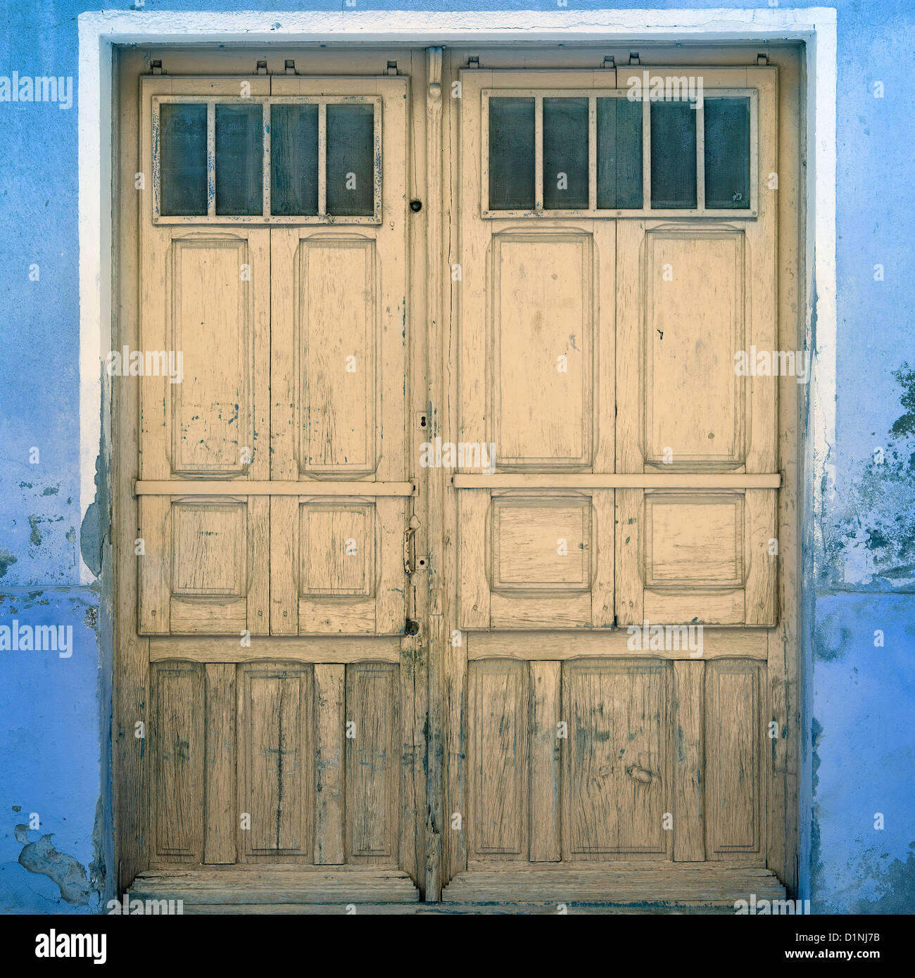 Old Doorway With A Blue Framing Ayerbe Spain Stock Photo