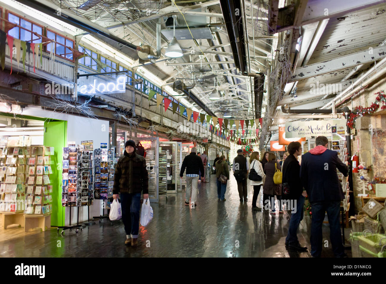 Chelsea Market, enclosed urban food court and shopping mall, NYC, in former Nabisco Factory where Oreo Cookies were invented. Stock Photo