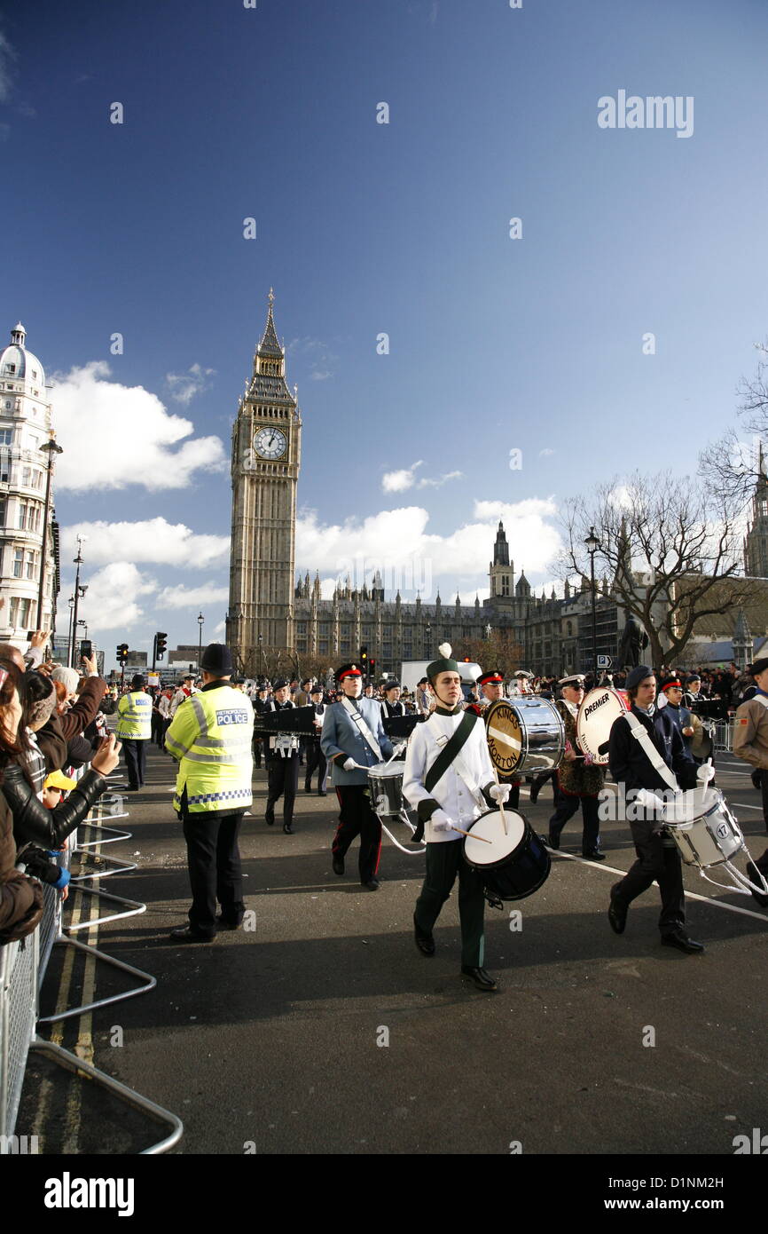 London, UK. 1st Jan, 2013. Performers take part in the New Years Day Parade on January 01, 2013 in London, UK. More than 10,000 performers represent for 20 countries world-wide. Stock Photo