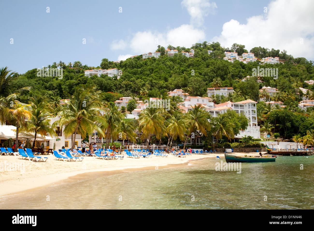 Windjammer Landing Hotel, beach and bay;  St Lucia, Caribbean, West Indies Stock Photo