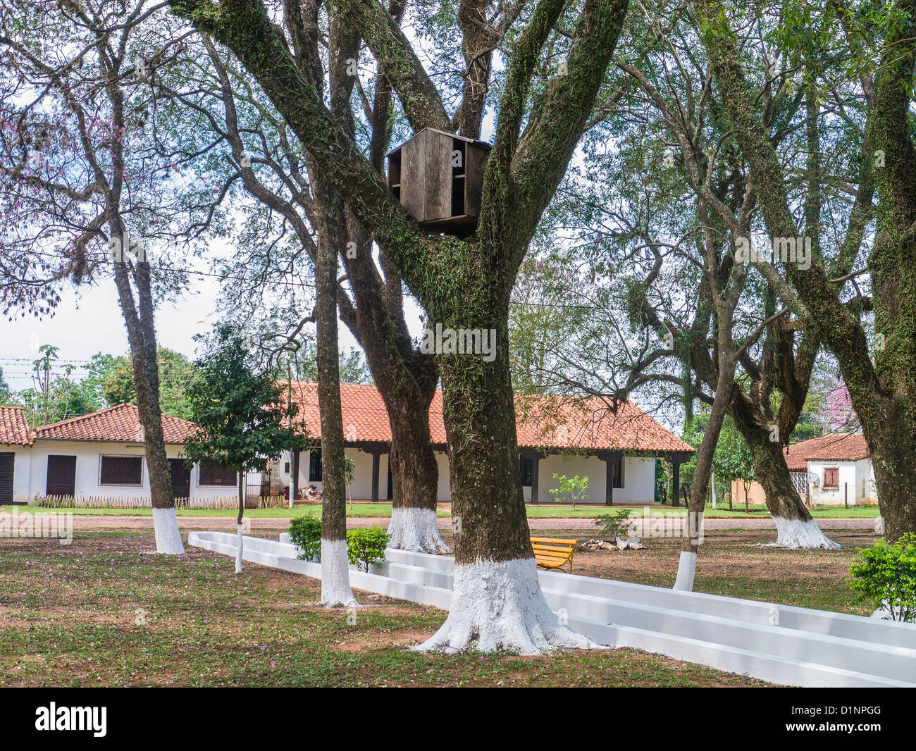 A wooden monkey house made for monkeys that live in a public park in a