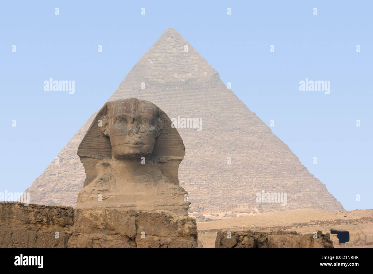 the Giza Necropolis with pyramid of chefren and Sphinx Stock Photo