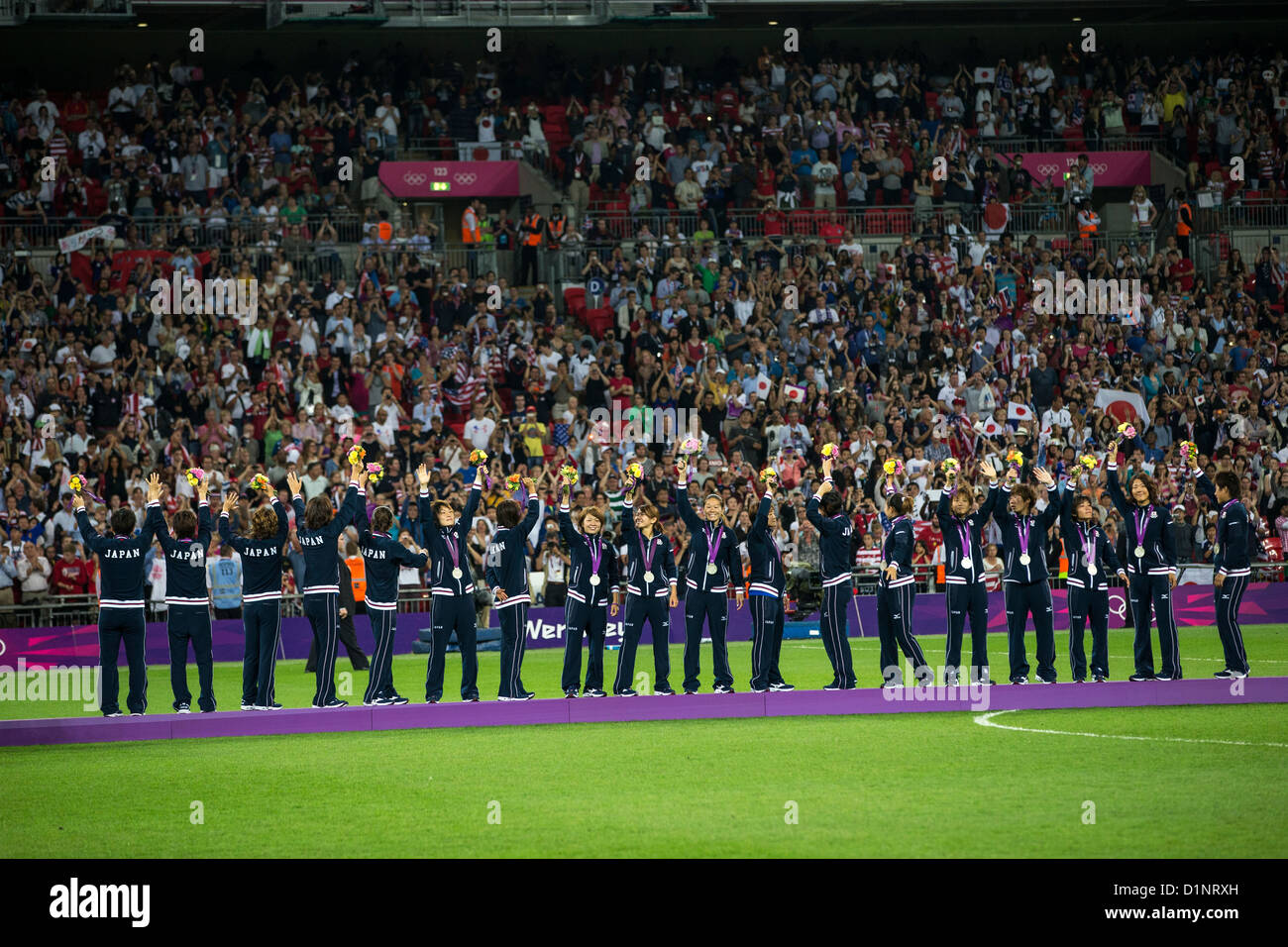 Japan wins silver medal in Women's Football (soccer) at the Olympic Summer Games, London 2012 Stock Photo