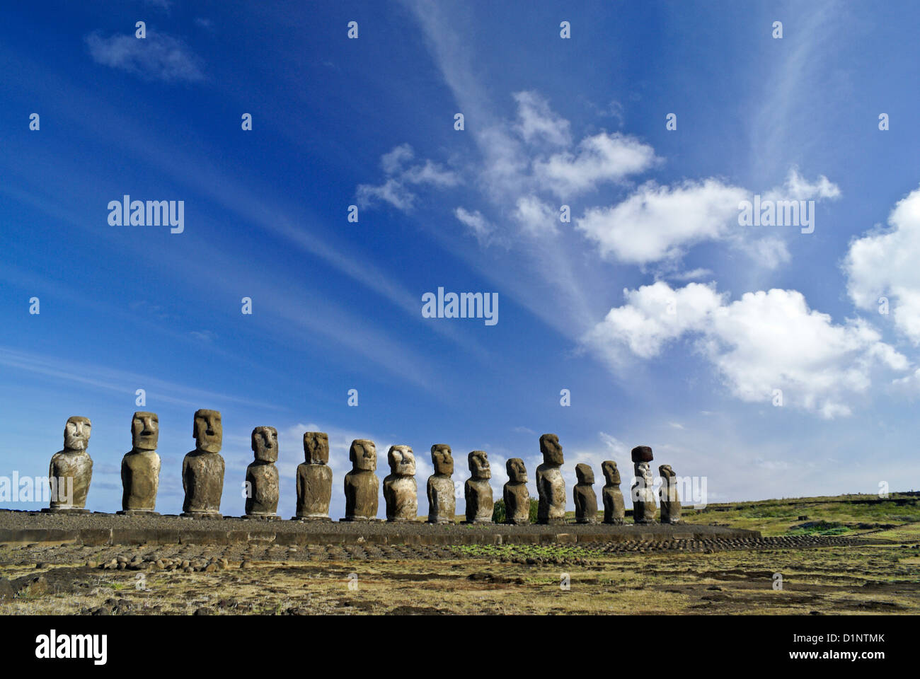 Moai at Ahu Tongariki, Easter Island, Chile Stock Photo Alamy