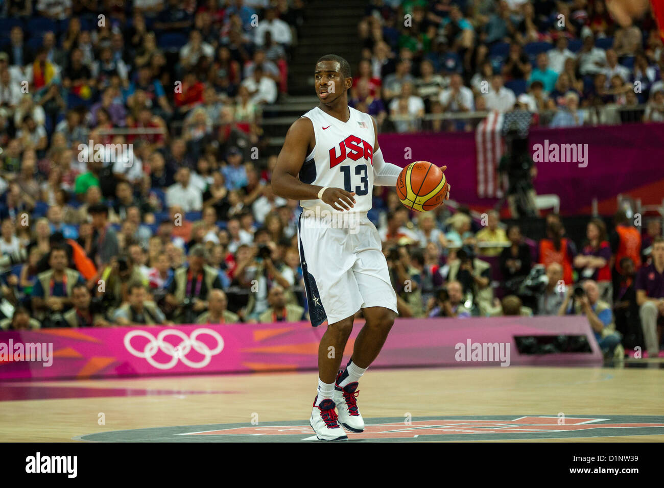 Chris Paul (USA) competing in the Gold Medal Men's Basketball Game at the Olympic Summer Games, London 2012 Stock Photo