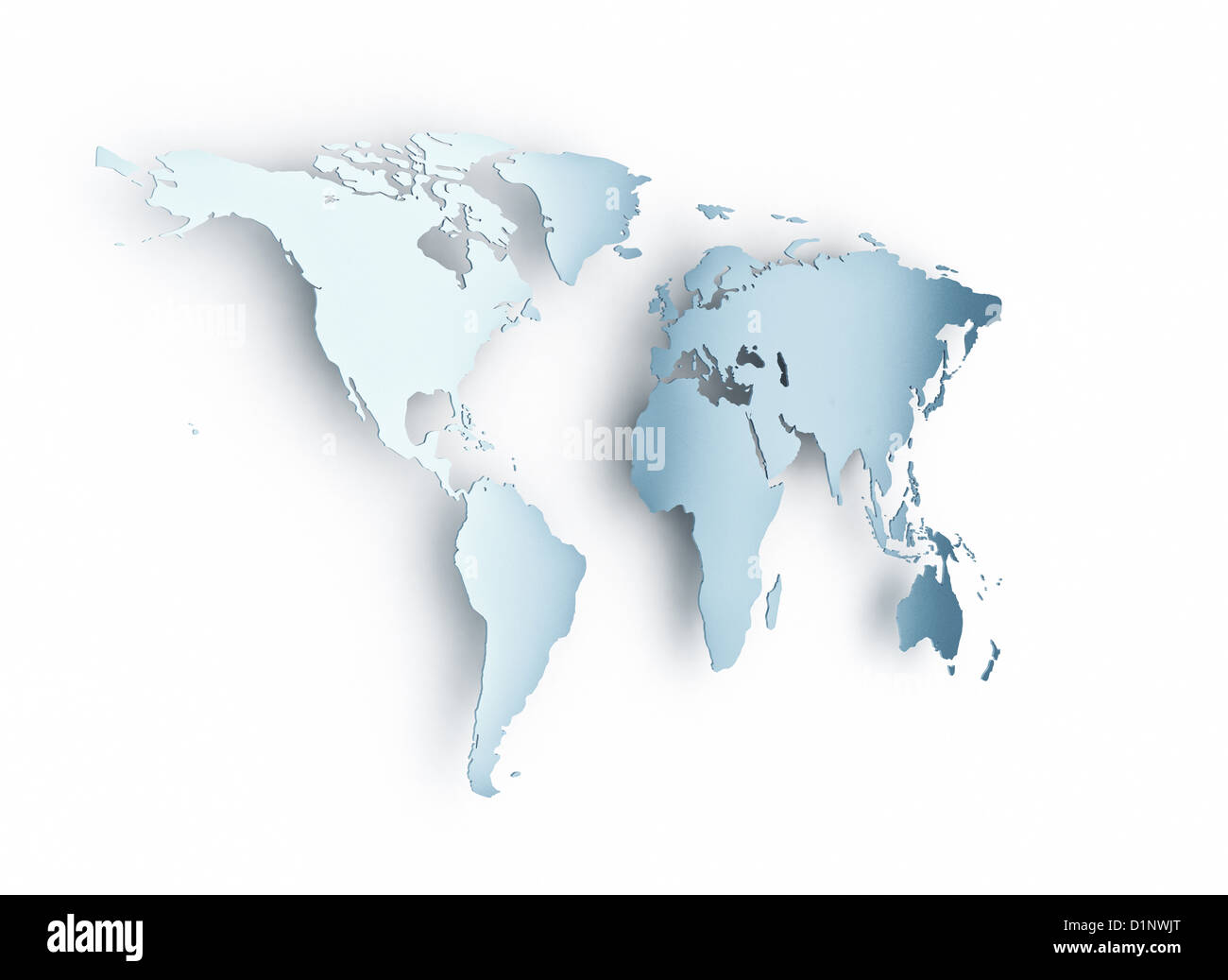 World map blue metal on white background Stock Photo