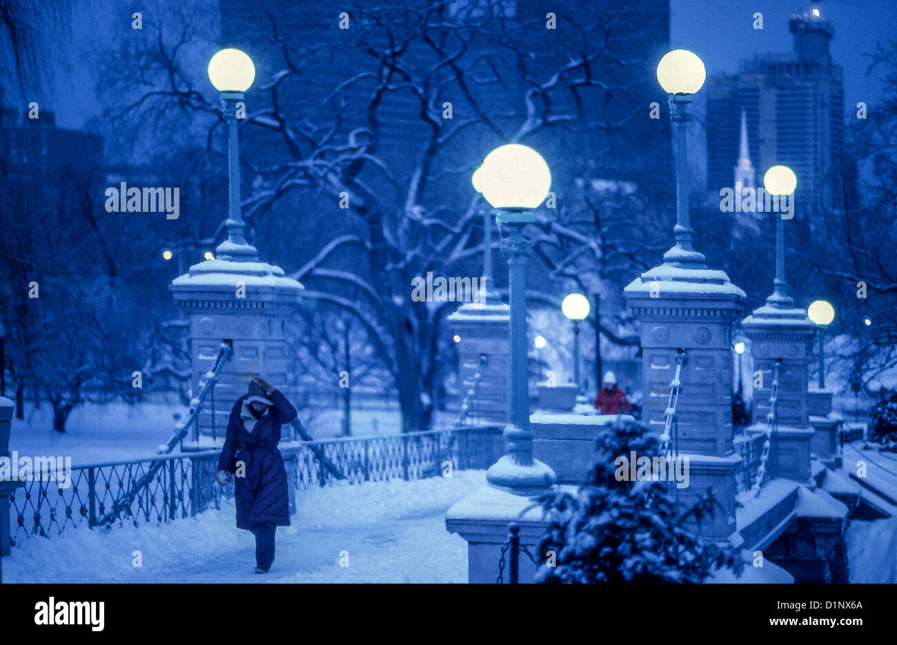 Dating from 1867, the Boston Public Garden bridge is the world's smallest suspension bridge. Stock Photo