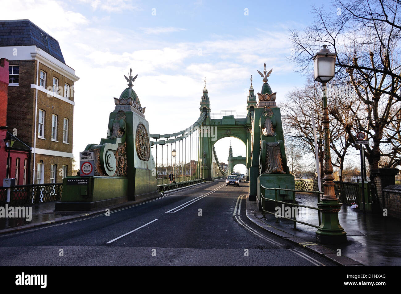 Hammersmith Bridge, Hammersmith, London Borough of Hammersmith and Fulham, London, Greater London, England, United Kingdom Stock Photo