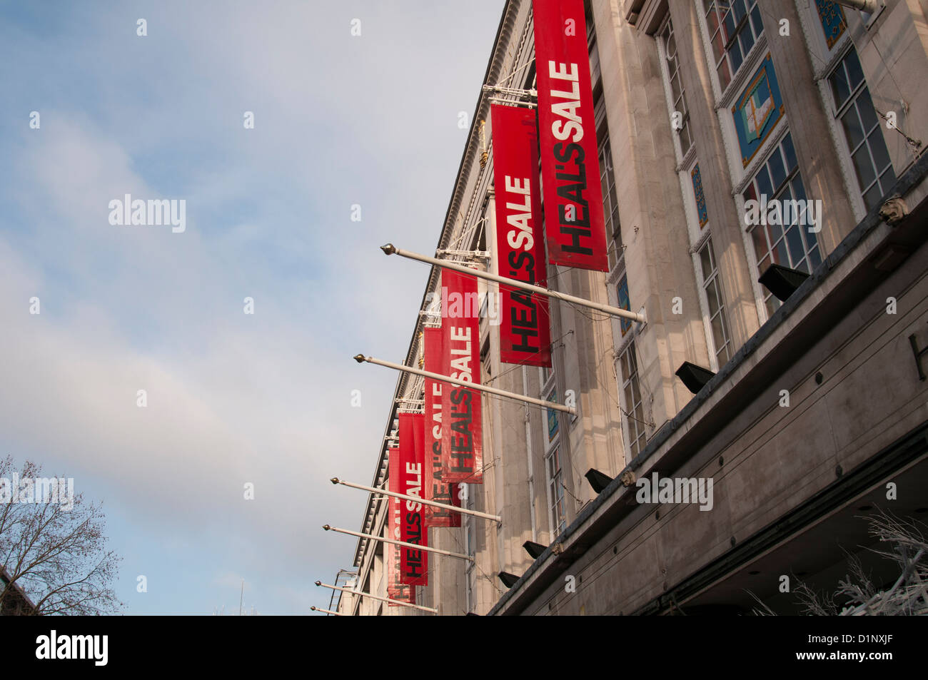 Winter sale at Heal's flagship store on Tottenham Court Road, London, UK. Stock Photo