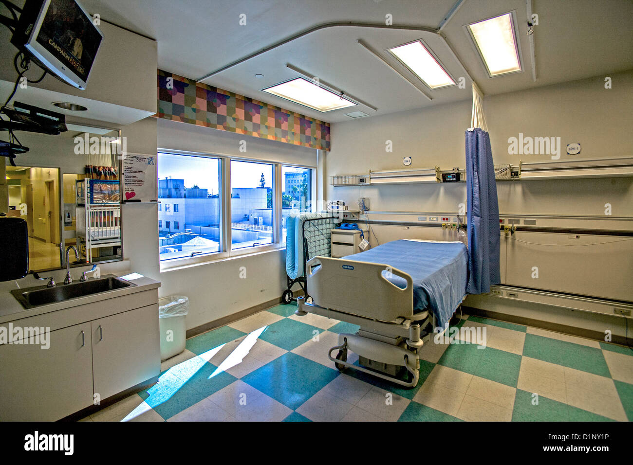 An empty room stands ready for a patient at a hospital in Orange, CA