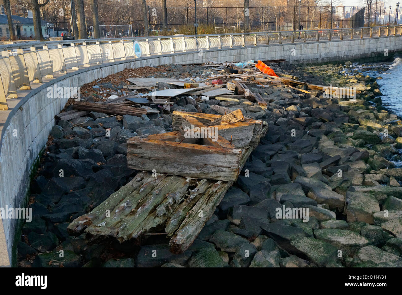Hurricane Sandy Debris On The East River In New York Ny Stock Photo Alamy