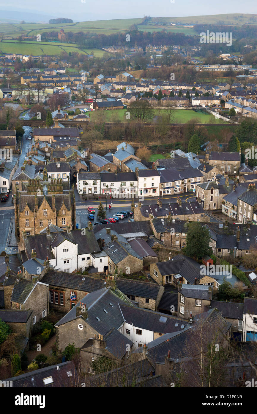 View over the market town of Settle, North Yorkshire, UK, seen from