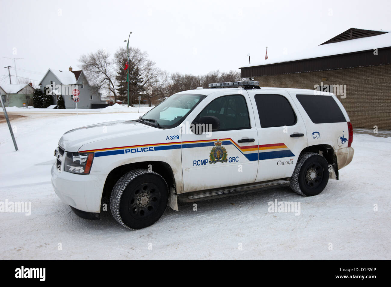 rcmp royal canadian mounted police 4x4 patrol vehicle outside station in the small town of Kamsack Saskatchewan Canada Stock Photo