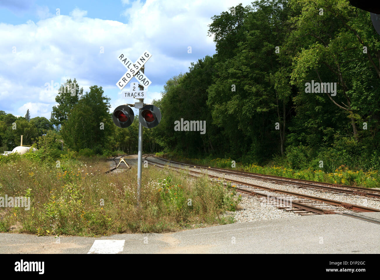 Railroad track crossing. Stock Photo