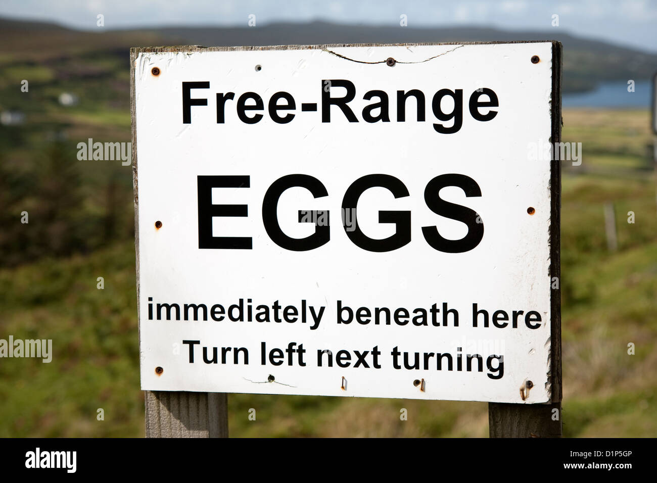 Free Range Egg Sign, Isle of Skye, Scotland Stock Photo