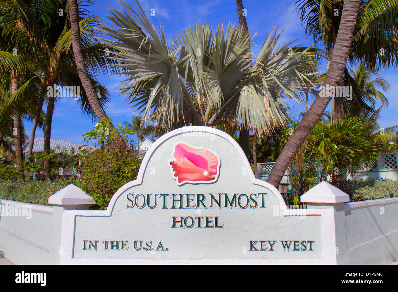 Florida Key West Florida,Keys Duval Street,Southernmost Hotel in the USA,sign,logo,visitors travel traveling tour tourist tourism landmark landmarks c Stock Photo