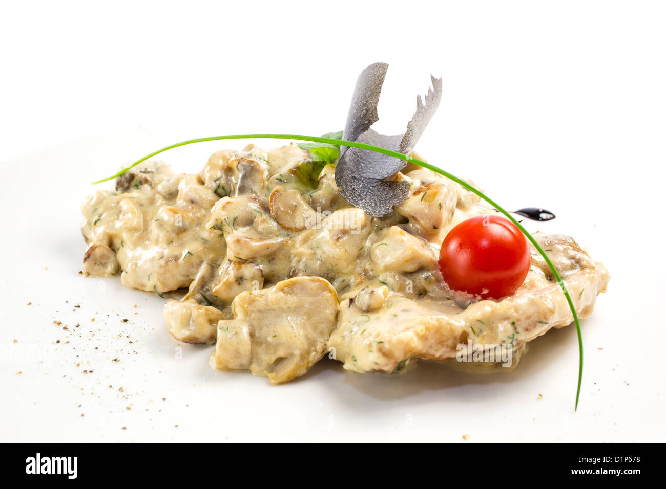meat stew with mushrooms in cream sauce Stock Photo - Alamy