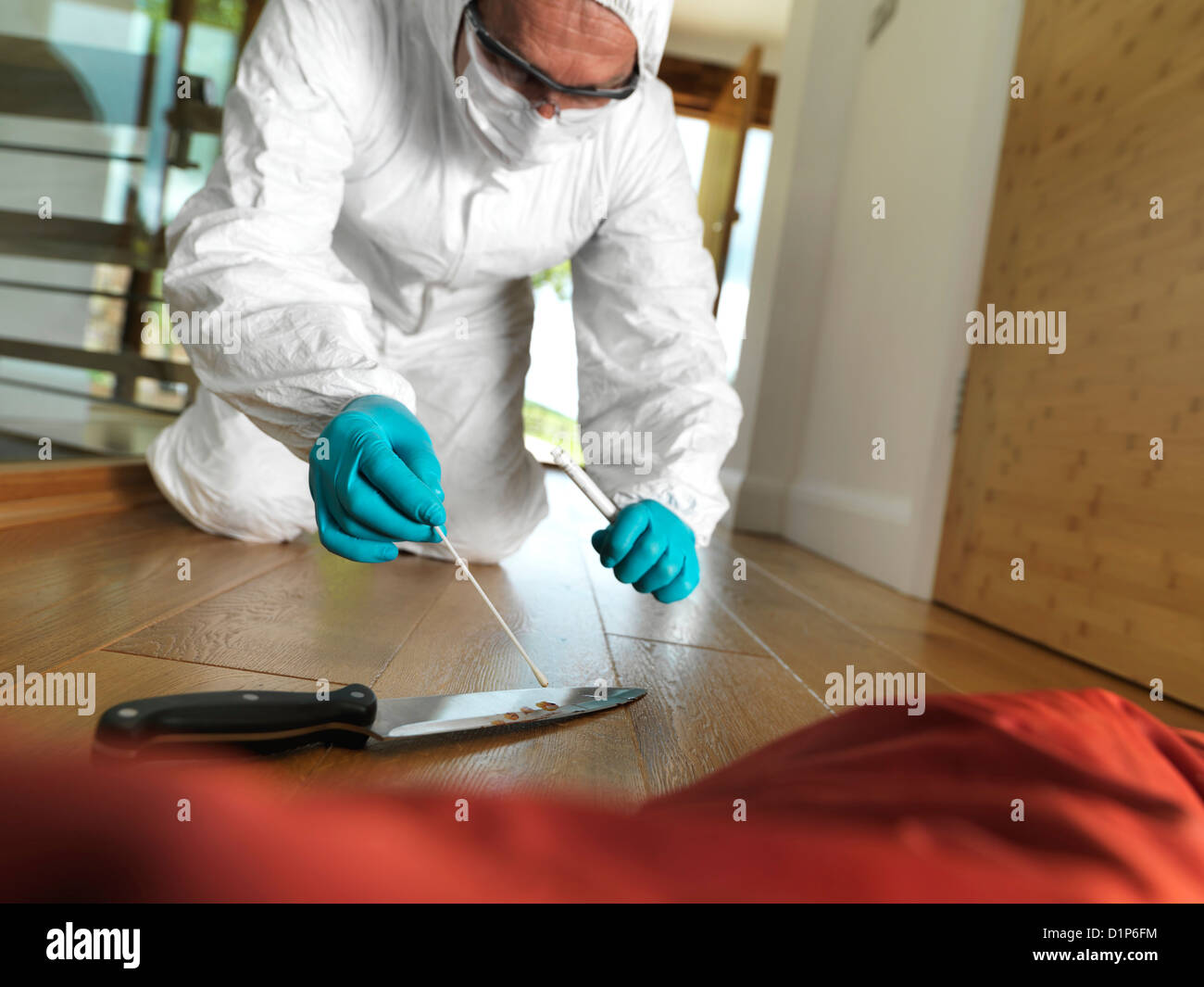 Collecting forensic evidence Stock Photo