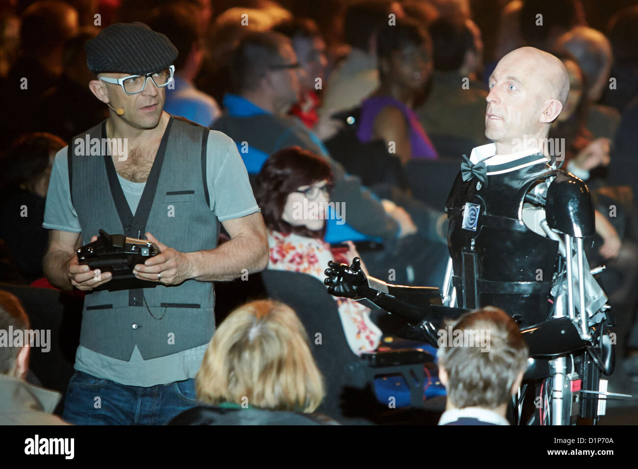 Presenter Jason Bradbury (pictured left) performs during the Gadget