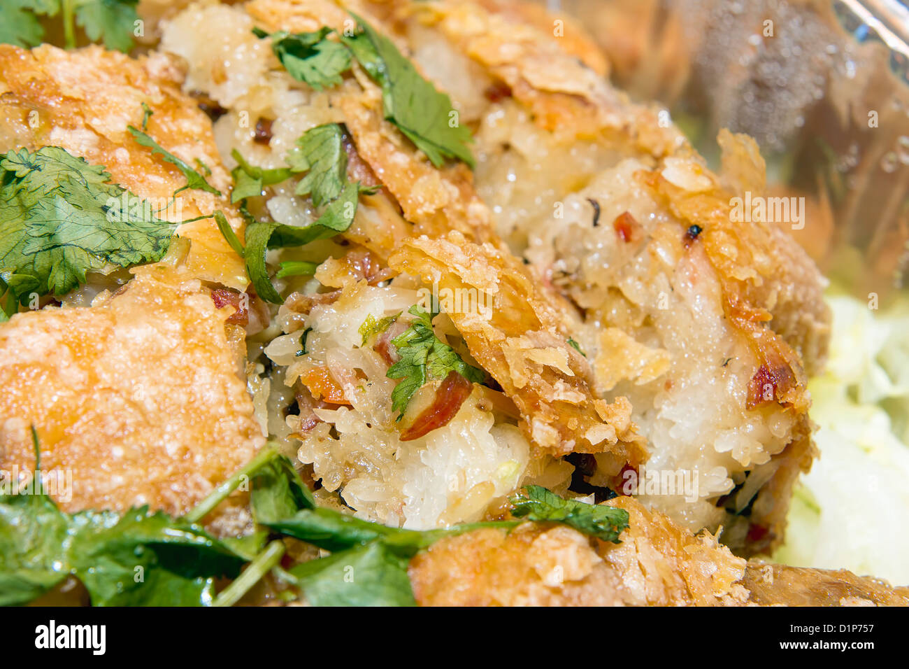 Chinese Deep Fried Chicken Stuffed with Glutinous Rice Sausage Dried Shrimp Black Mushroom and