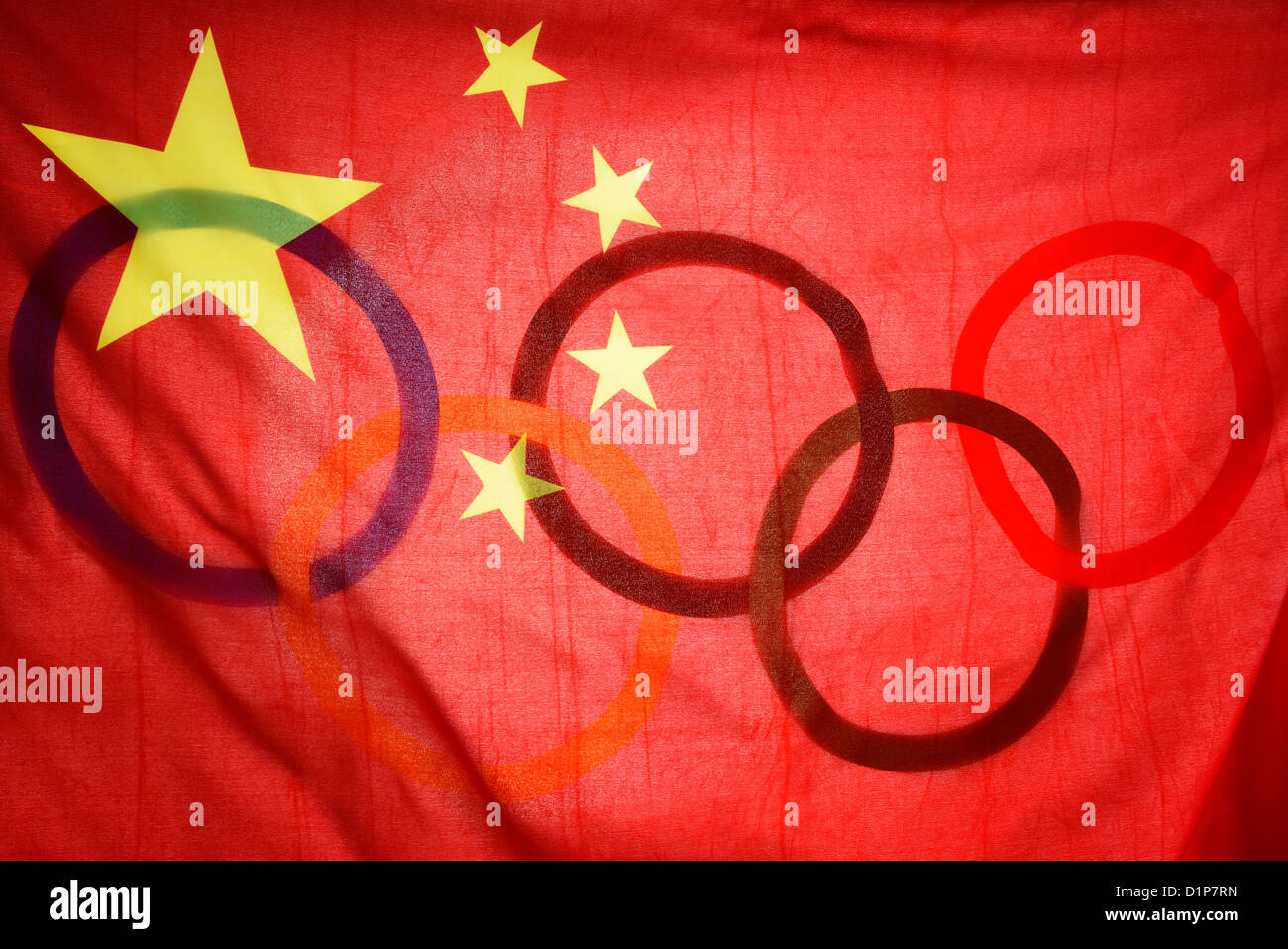 China flag and Olympic flag Stock Photo