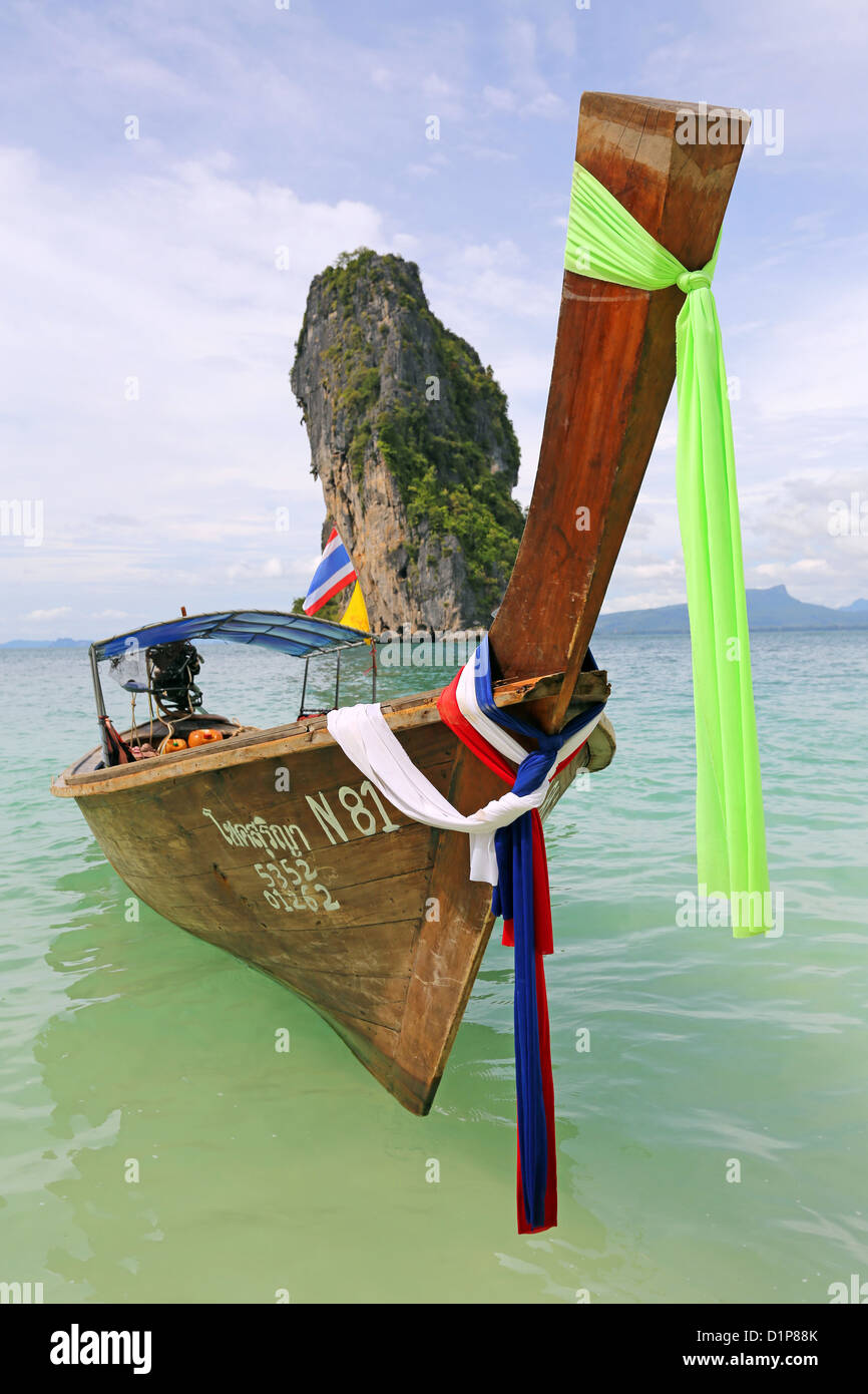 Traditional Thai long tail boat, Poda Beach, Krabi, Phuket, Thailand Stock Photo