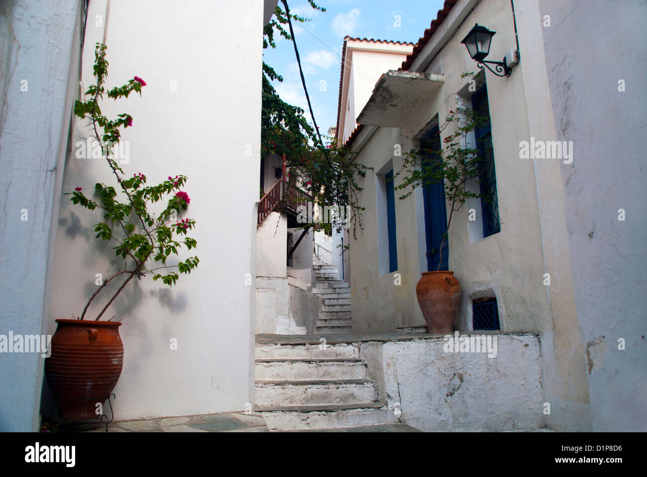 Greece, Greek, Skiathos street view, tourism, tourist, Peace, holiday, vacation, tranquil, calm, Stock Photo