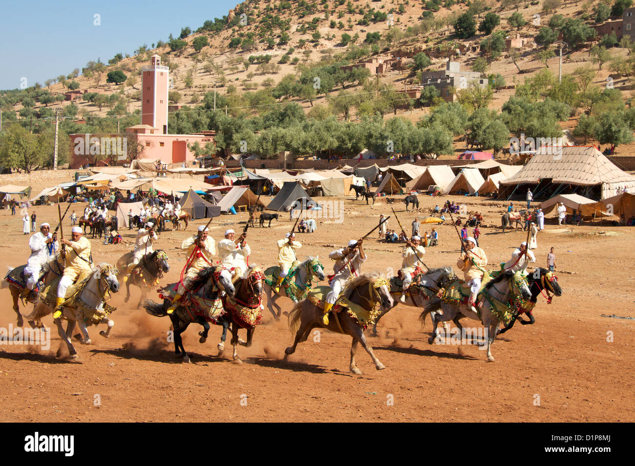 Festival Fantasia in rural Morocco - a traditional Berber spectacle of horsemanship Stock Photo