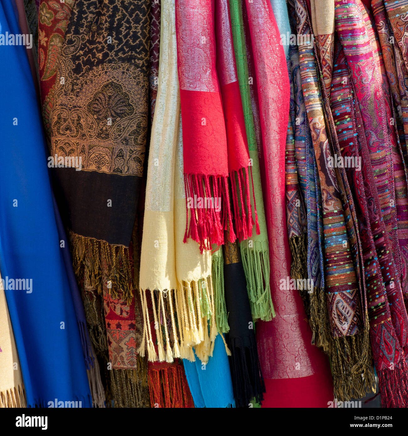 Shawls and stoles at a market stall, Istanbul, Turkey Stock Photo