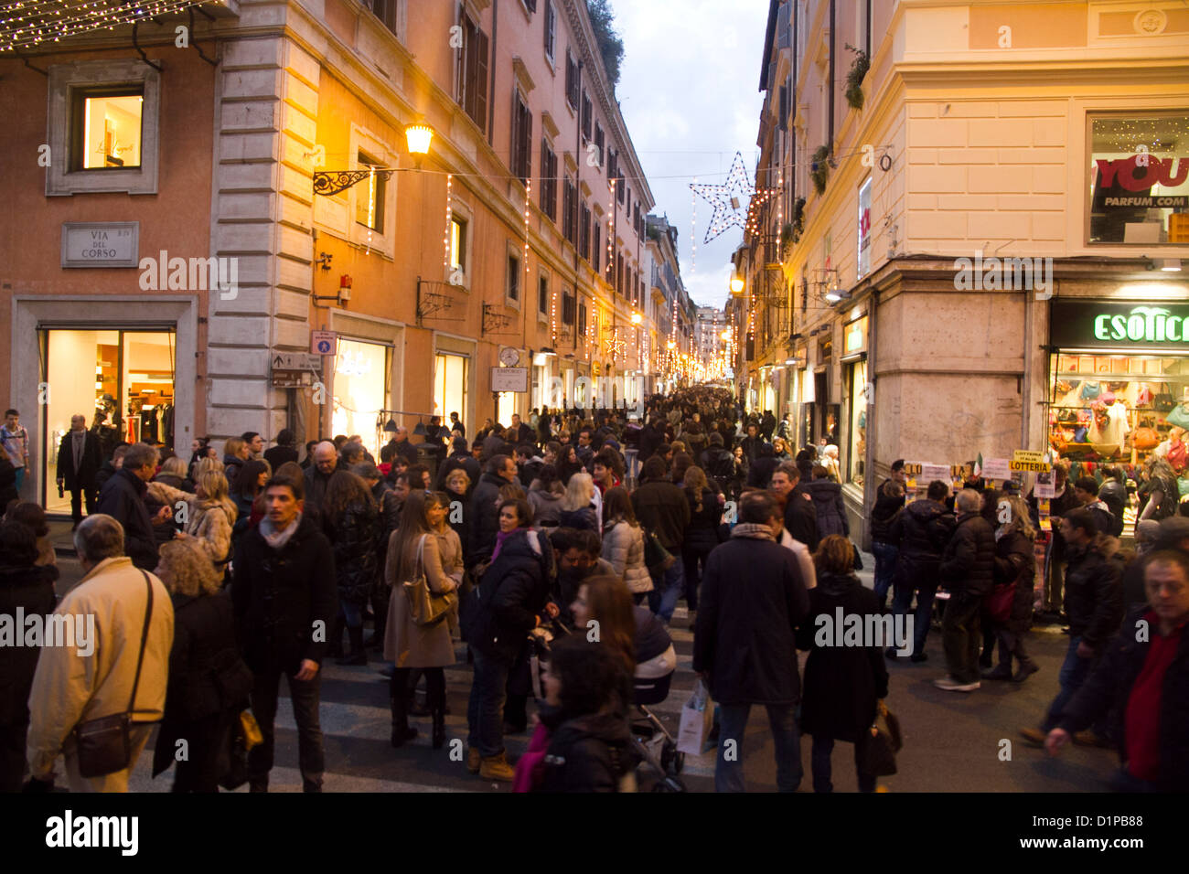 Rome Italy crowd of people in via Frattina in Christmas time xmas Stock Photo