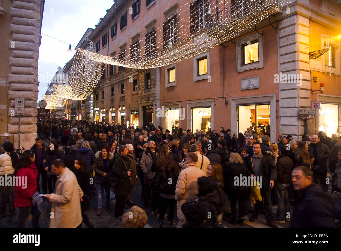 Rome Italy crowd of people in via Frattina in Christmas time xmas Stock ...