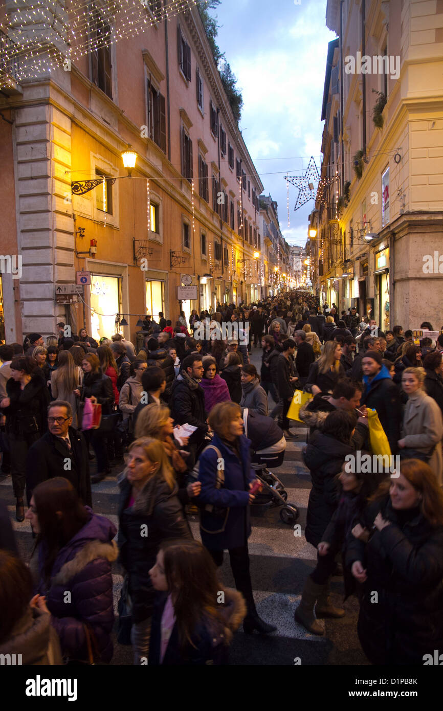 Rome Italy crowd of people in via Frattina in Christmas time xmas Stock Photo