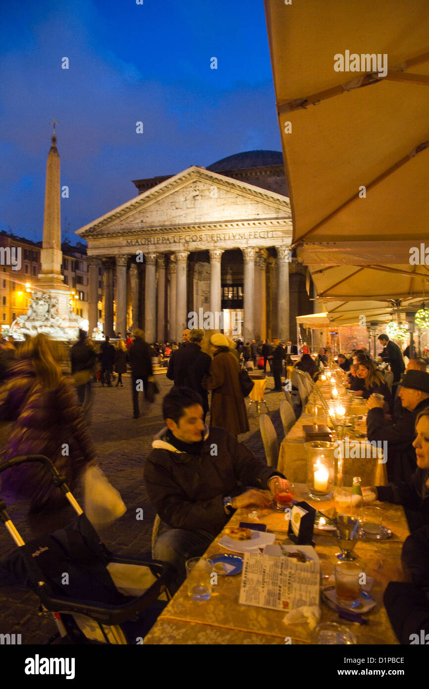 Pantheon square Rome  Italy people sitting in bar at night Stock Photo