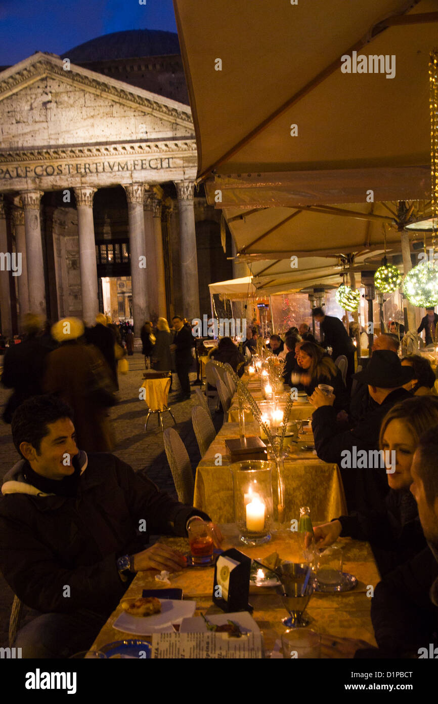 Pantheon square Rome  Italy people sitting in bar at night Stock Photo