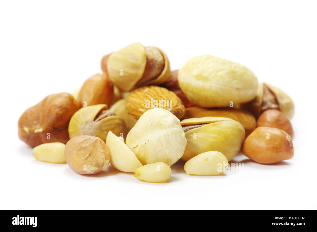 Assorted mixed nuts on white background Stock Photo