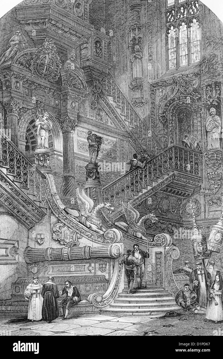 Burgos cathedral, Spain. Antique illustration, 1856. Stock Photo