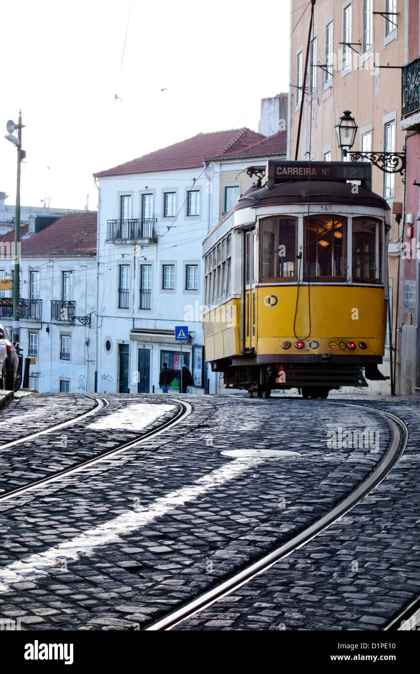 Electric tram in Lisbon, Portugal Stock Photo