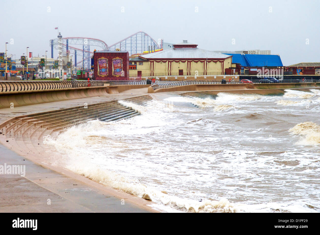 2/1/2013. Blackpool, UK. Scene close to South Pier where a 41 year old Paul Morris was swept into the sea whilst walking his dog in the early hours of new years day. Stock Photo