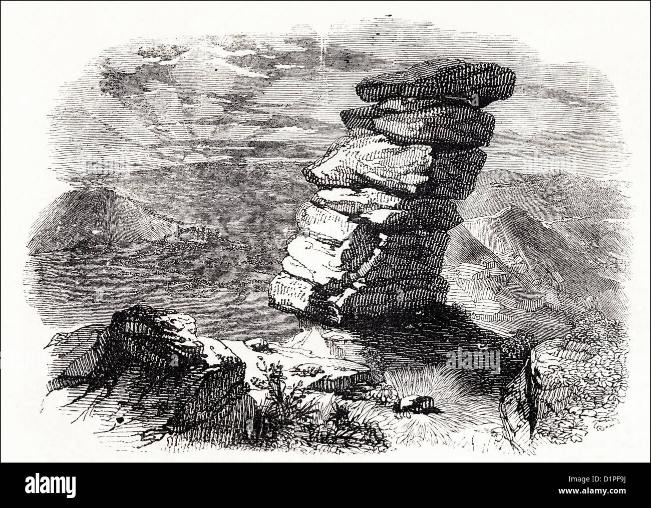 Kilmarth Rocks Scotland UK. Victorian woodcut engraving circa 1845 Stock Photo