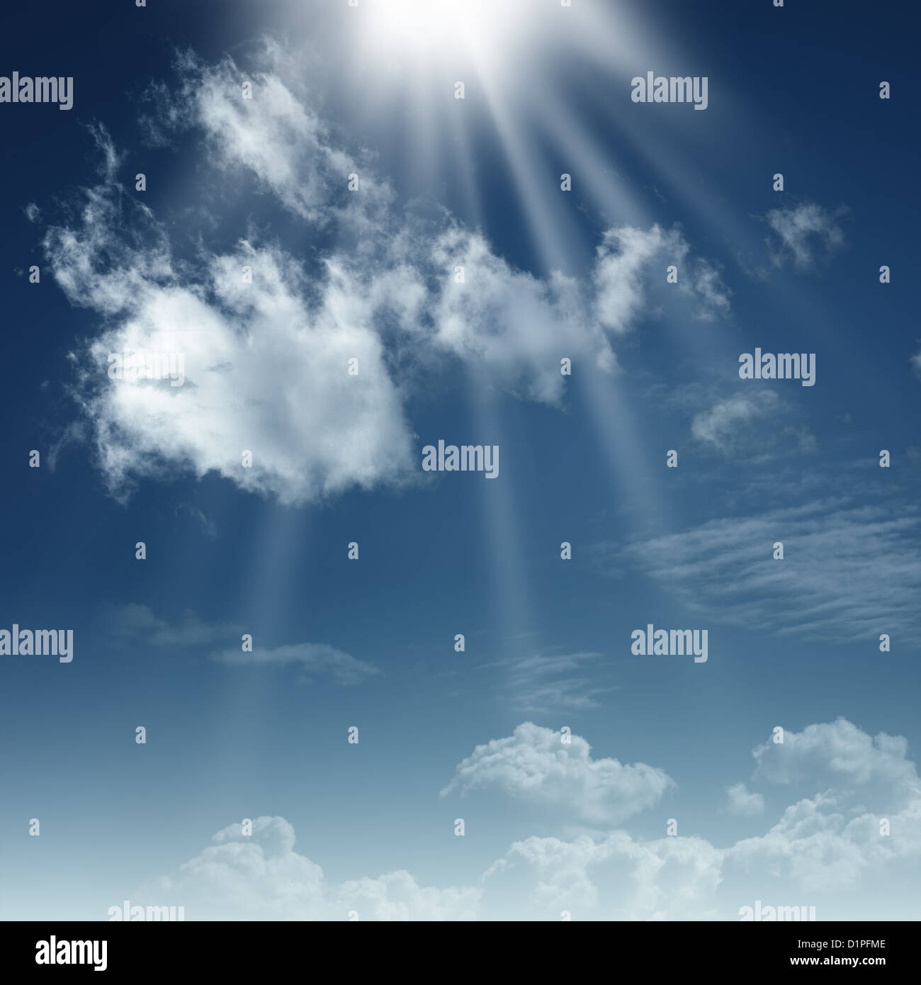 Dramatic skies with white clouds and sun beams Stock Photo - Alamy