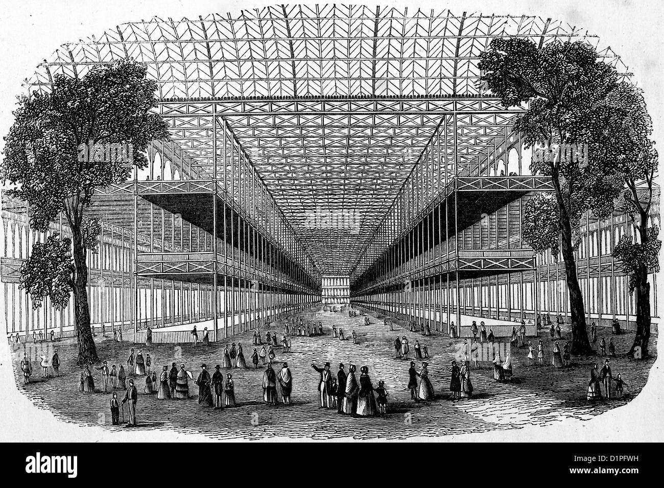 Crystal Palace. London. Antique illustration, 1856. Stock Photo