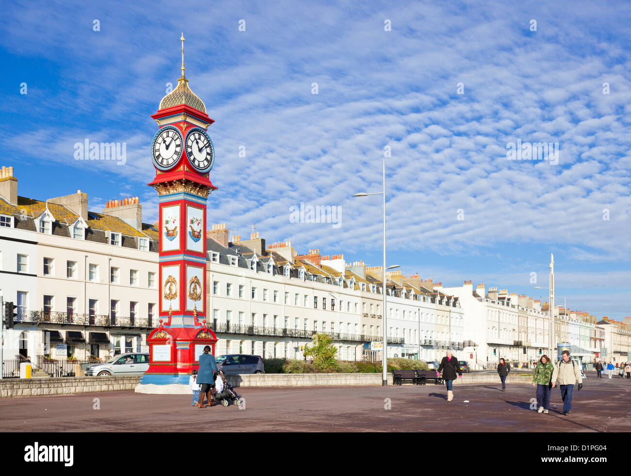 The Jubilee clock was built for the Jubilee of Queen Victoria in 1887 stands on the Esplanade Weymouth Dorset England UK GB Stock Photo