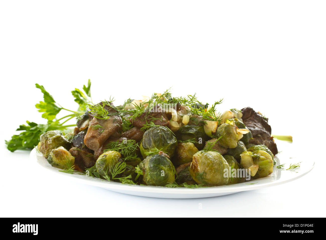 roasted brussels sprouts and mushrooms Stock Photo - Alamy
