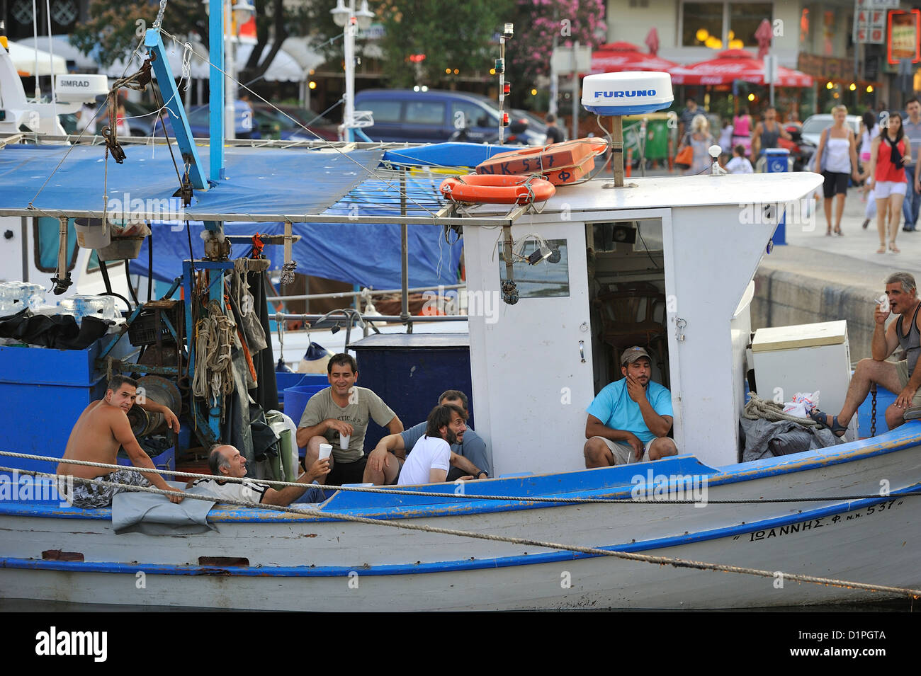 Fishermen return to the port after some long day at the sea; Kavala, Macedonia. Greece. Stock Photo