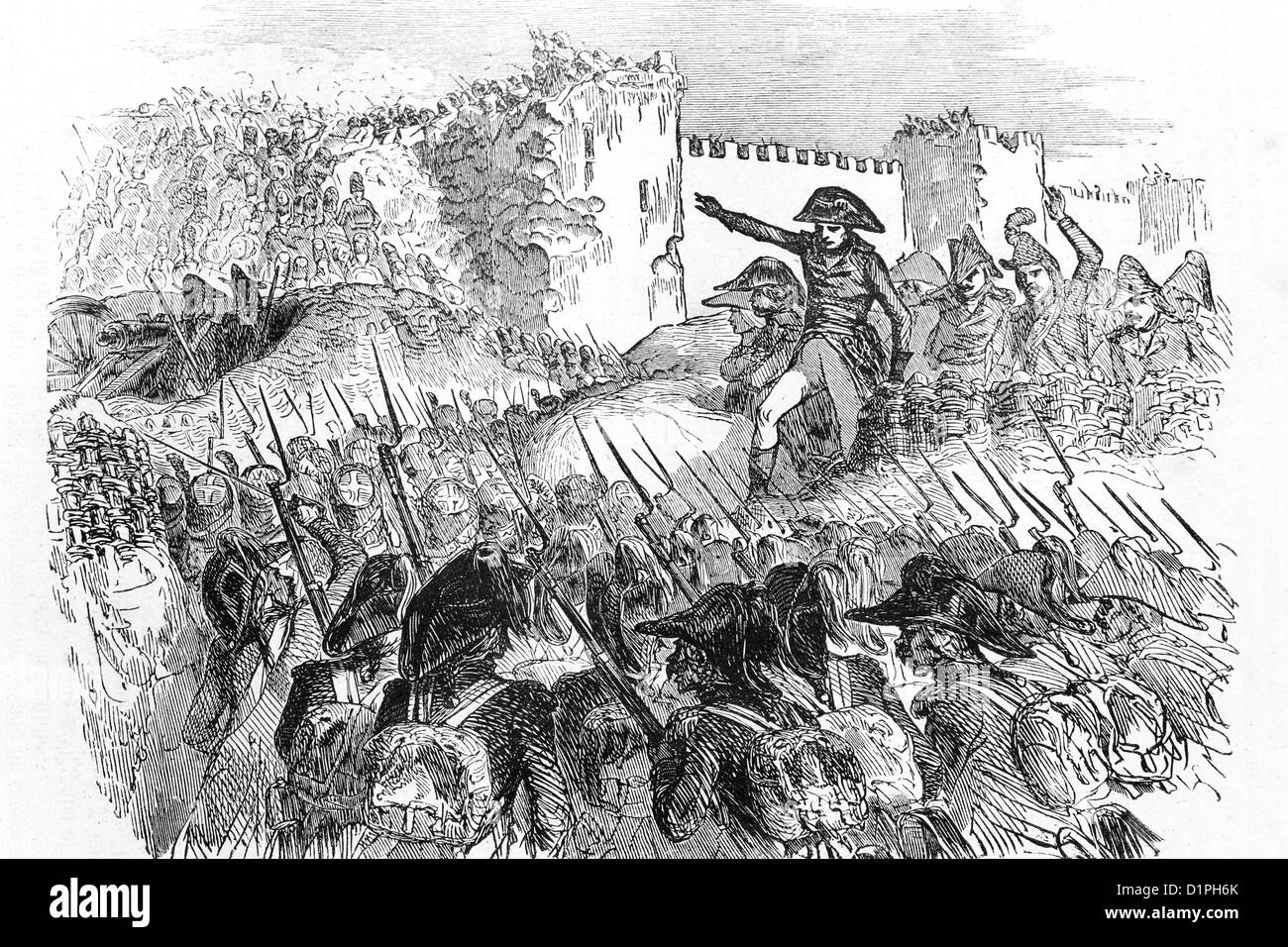 Siege of Acre, Palestine, by Napoleon I (1769-1821), emperor of France. Antique illustration, 1855. Stock Photo